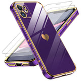 LeYi for iPhone-11 Phone Case: 2 Pack Screen Protector, Wireless Charging, Full Camera Lens Protection, Love Heart Plating Women Cute Luxury Shockproof Cover