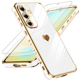 LeYi for Galaxy S24-FE Case: Tempered Glass Screen Protector 2 Pcs,Full Camera Lens Protection, Love Heart Plating Luxury Shockproof Phone Case Funda para