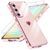 LeYi for Galaxy S24-FE Case: Tempered Glass Screen Protector 2 Pcs,Full Camera Lens Protection, Love Heart Plating Luxury Shockproof Phone Case Funda para