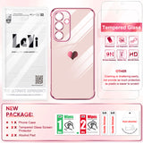 LeYi for Galaxy S24-FE Case: Tempered Glass Screen Protector 2 Pcs,Full Camera Lens Protection, Love Heart Plating Luxury Shockproof Phone Case Funda para