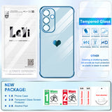LeYi for Galaxy S24-FE Case: Tempered Glass Screen Protector 2 Pcs,Full Camera Lens Protection, Love Heart Plating Luxury Shockproof Phone Case Funda para