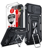 LeYi iPhone SE 3rd/ 2nd Generation Case: 7/8/ SE 2022 2020 Phone Cover with Slide Camera Cover+ 2pcs Tempered Glass Screen Protector, Full Body Case with Kickstand for SE