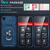 LeYi iPhone SE 3rd/ 2nd Generation Case: 7/8/ SE 2022 2020 Phone Cover with Slide Camera Cover+ 2pcs Tempered Glass Screen Protector, Full Body Case with Kickstand for SE