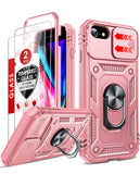 LeYi iPhone SE 3rd/ 2nd Generation Case: 7/8/ SE 2022 2020 Phone Cover with Slide Camera Cover+ 2pcs Tempered Glass Screen Protector, Full Body Case with Kickstand for SE