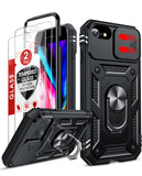 LeYi iPhone SE 3rd/ 2nd Generation Case: 7/8/ SE 2022 2020 Phone Cover with Slide Camera Cover+ 2pcs Tempered Glass Screen Protector, Full Body Case with Kickstand for SE
