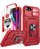 LeYi iPhone SE 3rd/ 2nd Generation Case: 7/8/ SE 2022 2020 Phone Cover with Slide Camera Cover+ 2pcs Tempered Glass Screen Protector, Full Body Case with Kickstand for SE