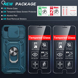 LeYi iPhone SE 3rd/ 2nd Generation Case: 7/8/ SE 2022 2020 Phone Cover with Slide Camera Cover+ 2pcs Tempered Glass Screen Protector, Full Body Case with Kickstand for SE