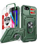 LeYi iPhone SE 3rd/ 2nd Generation Case: 7/8/ SE 2022 2020 Phone Cover with Slide Camera Cover+ 2pcs Tempered Glass Screen Protector, Full Body Case with Kickstand for SE