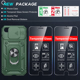 LeYi iPhone SE 3rd/ 2nd Generation Case: 7/8/ SE 2022 2020 Phone Cover with Slide Camera Cover+ 2pcs Tempered Glass Screen Protector, Full Body Case with Kickstand for SE