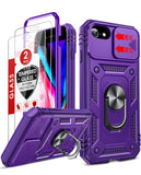 LeYi iPhone SE 3rd/ 2nd Generation Case: 7/8/ SE 2022 2020 Phone Cover with Slide Camera Cover+ 2pcs Tempered Glass Screen Protector, Full Body Case with Kickstand for SE
