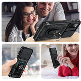 LeYi for Galaxy S21 FE-5G Case: Samsung S21 FE Phone Case with Slide Camera Cover + Glass Screen Protector, Heavy Duty Dual Layer Cell Phonecellular Android Cover Magnetic Ring Stand for S21FE