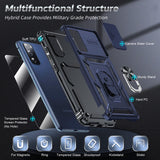 LeYi for Galaxy S21 FE-5G Case: Samsung S21 FE Phone Case with Slide Camera Cover + Glass Screen Protector, Heavy Duty Dual Layer Cell Phonecellular Android Cover Magnetic Ring Stand for S21FE