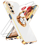 LeYi for Galaxy A17-5G Phone Case: 2 Pack Tempered Glass Screen Protector and 360¡ã Rotatable Ring Holder Magnetic Kickstand, Plating Rose Gold Edge para Samsung A 17 5G