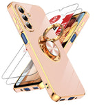 LeYi for Galaxy A17-5G Phone Case: 2 Pack Tempered Glass Screen Protector and 360¡ã Rotatable Ring Holder Magnetic Kickstand, Plating Rose Gold Edge para Samsung A 17 5G