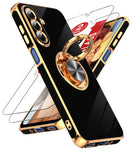 LeYi for Galaxy A17-5G Phone Case: 2 Pack Tempered Glass Screen Protector and 360¡ã Rotatable Ring Holder Magnetic Kickstand, Plating Rose Gold Edge para Samsung A 17 5G