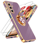 LeYi for Galaxy A17-5G Phone Case: 2 Pack Tempered Glass Screen Protector and 360¡ã Rotatable Ring Holder Magnetic Kickstand, Plating Rose Gold Edge para Samsung A 17 5G