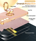 LeYi for Galaxy A17-5G Phone Case: 2 Pack Tempered Glass Screen Protector and 360¡ã Rotatable Ring Holder Magnetic Kickstand, Plating Rose Gold Edge para Samsung A 17 5G