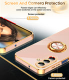 LeYi for Galaxy A17-5G Phone Case: 2 Pack Tempered Glass Screen Protector and 360¡ã Rotatable Ring Holder Magnetic Kickstand, Plating Rose Gold Edge para Samsung A 17 5G