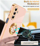 LeYi for Galaxy A17-5G Phone Case: 2 Pack Tempered Glass Screen Protector and 360¡ã Rotatable Ring Holder Magnetic Kickstand, Plating Rose Gold Edge para Samsung A 17 5G