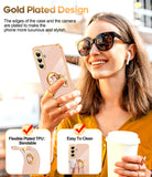 LeYi for Galaxy A17-5G Phone Case: 2 Pack Tempered Glass Screen Protector and 360¡ã Rotatable Ring Holder Magnetic Kickstand, Plating Rose Gold Edge para Samsung A 17 5G