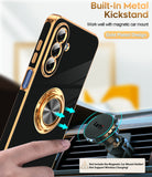 LeYi for Galaxy A17-5G Phone Case: 2 Pack Tempered Glass Screen Protector and 360¡ã Rotatable Ring Holder Magnetic Kickstand, Plating Rose Gold Edge para Samsung A 17 5G