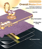 LeYi for Galaxy A17-5G Phone Case: 2 Pack Tempered Glass Screen Protector and 360¡ã Rotatable Ring Holder Magnetic Kickstand, Plating Rose Gold Edge para Samsung A 17 5G