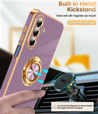 LeYi for Galaxy A17-5G Phone Case: 2 Pack Tempered Glass Screen Protector and 360¡ã Rotatable Ring Holder Magnetic Kickstand, Plating Rose Gold Edge para Samsung A 17 5G