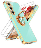 LeYi for Samsung Galaxy S25-FE Case: 2 Pack Screen Protector and 360¡ã Rotatable Ring Holder Magnetic Kickstand, Plating Rose Gold Edge Cell Basic Funda para S25FE