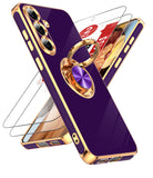 LeYi for Samsung Galaxy S25-FE Case: 2 Pack Screen Protector and 360¡ã Rotatable Ring Holder Magnetic Kickstand, Plating Rose Gold Edge Cell Basic Funda para S25FE