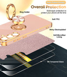LeYi for Samsung Galaxy S25-FE Case: 2 Pack Screen Protector and 360¡ã Rotatable Ring Holder Magnetic Kickstand, Plating Rose Gold Edge Cell Basic Funda para S25FE