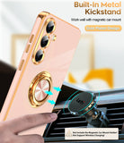 LeYi for Samsung Galaxy S25-FE Case: 2 Pack Screen Protector and 360¡ã Rotatable Ring Holder Magnetic Kickstand, Plating Rose Gold Edge Cell Basic Funda para S25FE