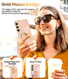 LeYi for Samsung Galaxy S25-FE Case: 2 Pack Screen Protector and 360¡ã Rotatable Ring Holder Magnetic Kickstand, Plating Rose Gold Edge Cell Basic Funda para S25FE