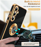 LeYi for Samsung Galaxy S25-FE Case: 2 Pack Screen Protector and 360¡ã Rotatable Ring Holder Magnetic Kickstand, Plating Rose Gold Edge Cell Basic Funda para S25FE