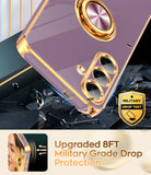 LeYi for Samsung Galaxy S25-FE Case: 2 Pack Screen Protector and 360¡ã Rotatable Ring Holder Magnetic Kickstand, Plating Rose Gold Edge Cell Basic Funda para S25FE