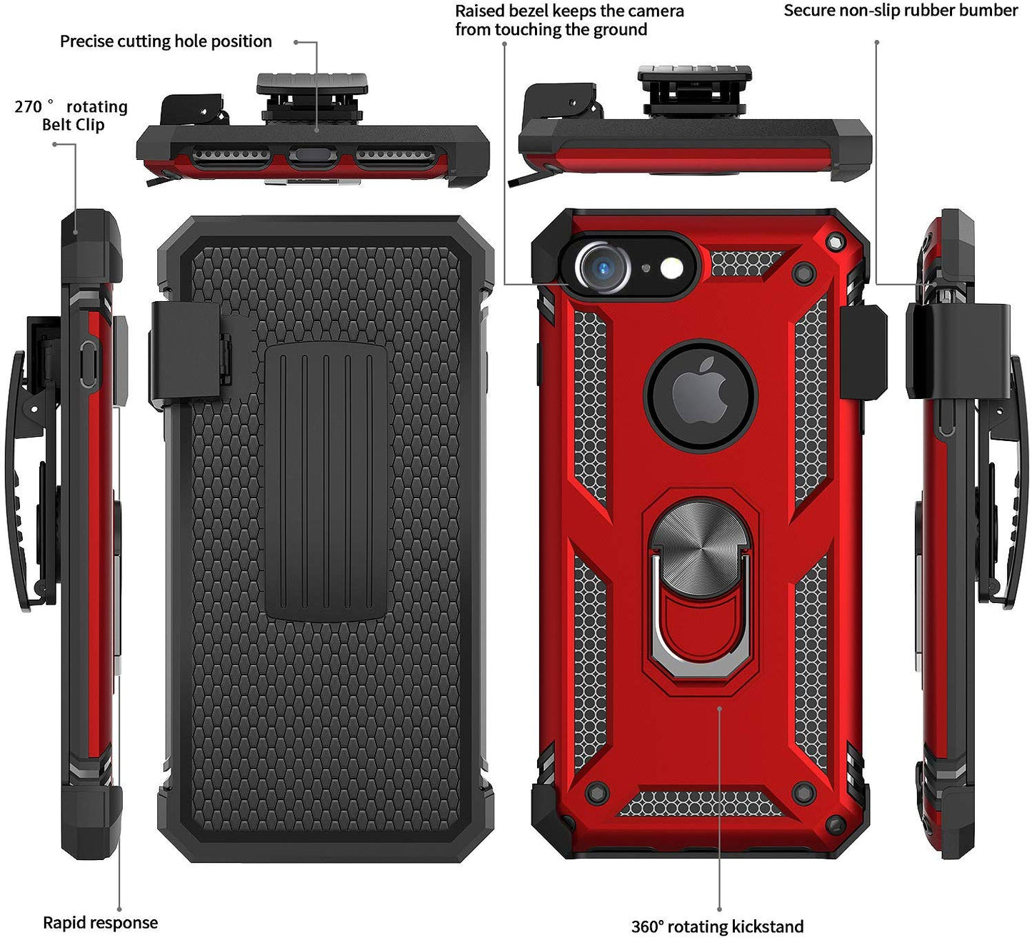 iPhone 6s/ 6 Case, iPhone 7 Case, iPhone 8 Case with Tempered Glass Screen Protector, LeYi Military Grade Phone Case (Red)