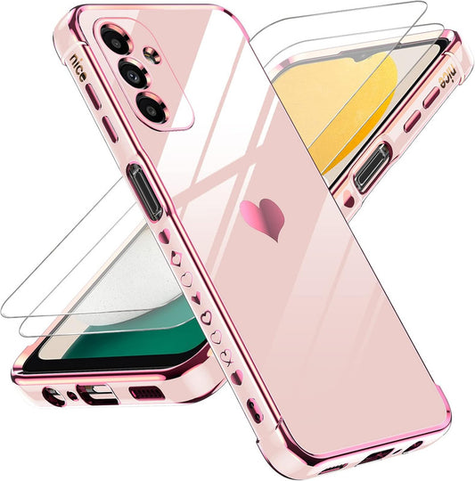LeYi for Galaxy A13-5G Phone case: [2 Pcs] Screen Protector, for Women Girl Love Heart Luxury Cute Plating Soft TPU Girly Shockproof case