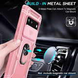 LeYi for Google Pixel 6 Case: Slide Camera Cover + [2 Packs] Tempered Glass Screen Protector, Full Body Military-Grade Heavy Duty Shockproof Ring Holder Stand Case