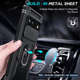 LeYi for Google Pixel 6 Case: Slide Camera Cover + [2 Packs] Tempered Glass Screen Protector, Full Body Military-Grade Heavy Duty Shockproof Ring Holder Stand Case