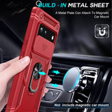 LeYi for Google Pixel 6 Case: Slide Camera Cover + [2 Packs] Tempered Glass Screen Protector, Full Body Military-Grade Heavy Duty Shockproof Ring Holder Stand Case