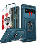 LeYi for Google Pixel 6 Case: Slide Camera Cover + [2 Packs] Tempered Glass Screen Protector, Full Body Military-Grade Heavy Duty Shockproof Ring Holder Stand Case