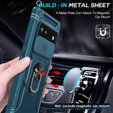 LeYi for Google Pixel 6 Case: Slide Camera Cover + [2 Packs] Tempered Glass Screen Protector, Full Body Military-Grade Heavy Duty Shockproof Ring Holder Stand Case