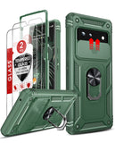 LeYi for Google Pixel 6 Case: Slide Camera Cover + [2 Packs] Tempered Glass Screen Protector, Full Body Military-Grade Heavy Duty Shockproof Ring Holder Stand Case