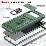 LeYi for Google Pixel 6 Case: Slide Camera Cover + [2 Packs] Tempered Glass Screen Protector, Full Body Military-Grade Heavy Duty Shockproof Ring Holder Stand Case