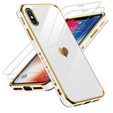LeYi for iPhone-Xs-Case: for iPhone-X-Case with Screen Protector [2 Pack] + Full Camera Lens Protection, Love Heart PlatingCute Luxury Soft TPU Shockproof Cover