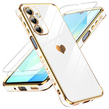 LeYi for Galaxy A16-5G Phone Case: Tempered Glass Screen Protector [2 Pcs]+ Full Camera Lens Protection,Love Heart Plating Luxury Shockproof Phone Case
