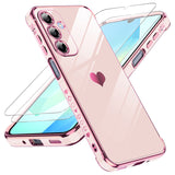 LeYi for Galaxy A16-5G Phone Case: Tempered Glass Screen Protector [2 Pcs]+ Full Camera Lens Protection,Love Heart Plating Luxury Shockproof Phone Case