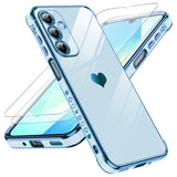 LeYi for Galaxy A16-5G Phone Case: Tempered Glass Screen Protector [2 Pcs]+ Full Camera Lens Protection,Love Heart Plating Luxury Shockproof Phone Case