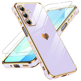 LeYi for Galaxy A16-5G Phone Case: Tempered Glass Screen Protector [2 Pcs]+ Full Camera Lens Protection,Love Heart Plating Luxury Shockproof Phone Case