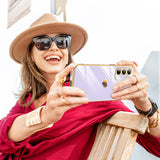 LeYi for Galaxy A16-5G Phone Case: Tempered Glass Screen Protector [2 Pcs]+ Full Camera Lens Protection,Love Heart Plating Luxury Shockproof Phone Case