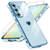 LeYi for Galaxy S24-FE Case: Tempered Glass Screen Protector 2 Pcs,Full Camera Lens Protection, Love Heart Plating Luxury Shockproof Phone Case Funda para